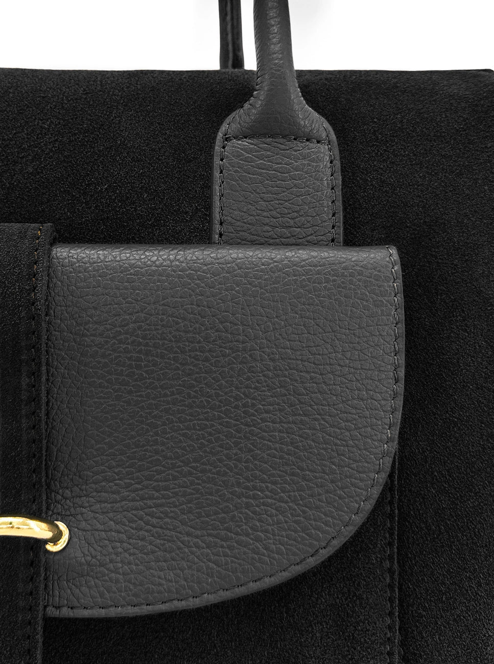 Bolso bowling de piel granulada y ante EDITO Negro