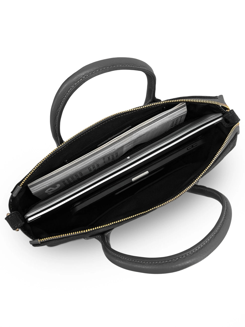 Bolso bowling de piel granulada y ante EDITO Negro