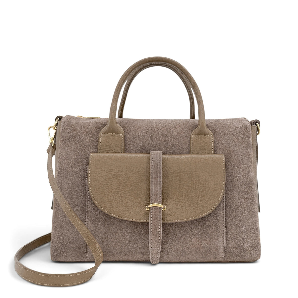 Borsa bowling in pelle martellata e scamosciata EDITO Tortora