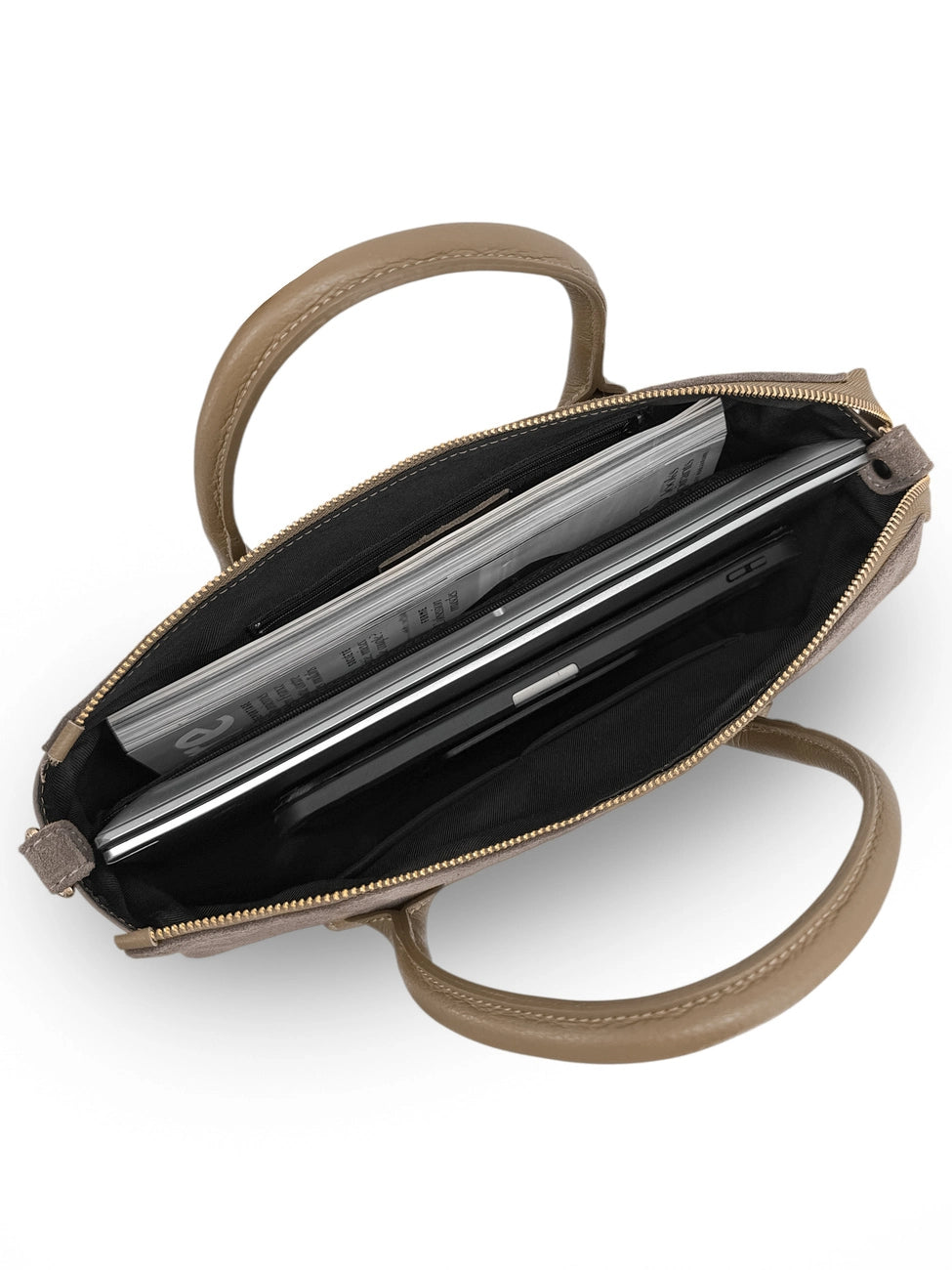 Borsa bowling in pelle martellata e scamosciata EDITO Tortora