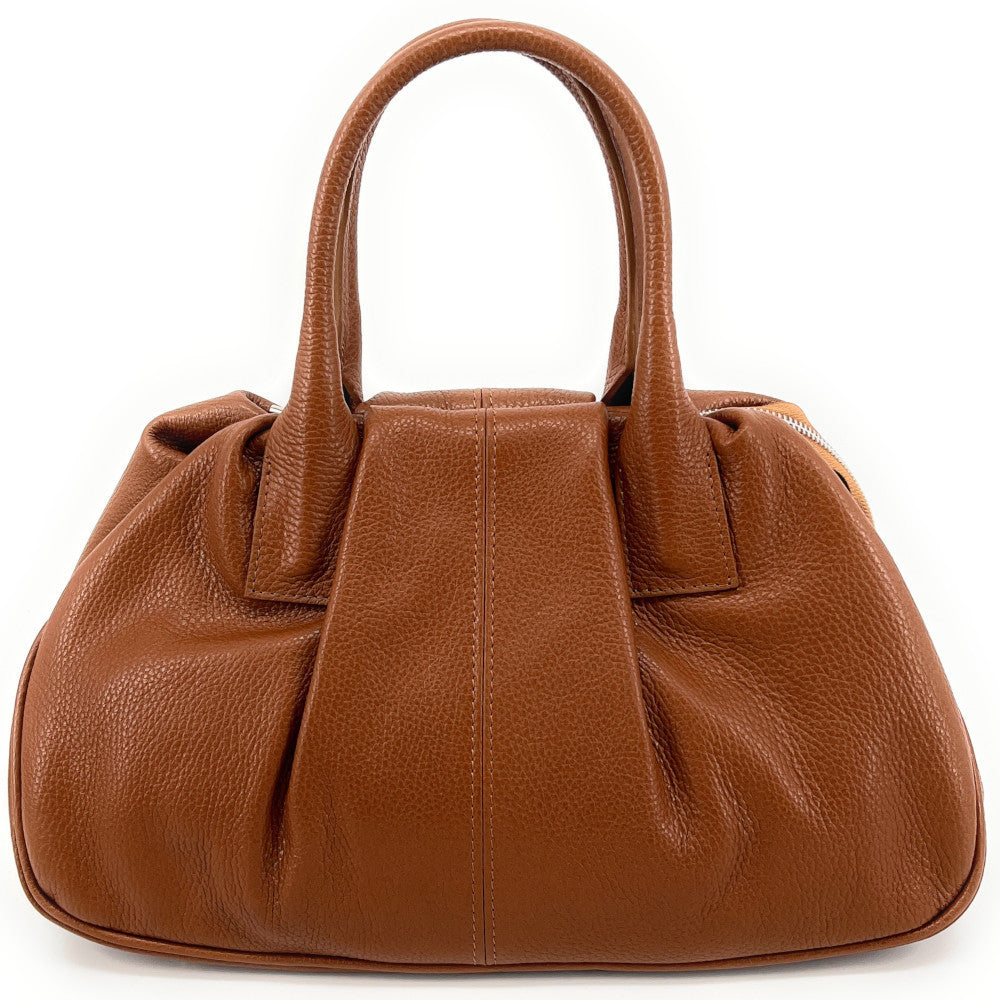 Grand sac bowling en cuir grainé ORION Camel foncé