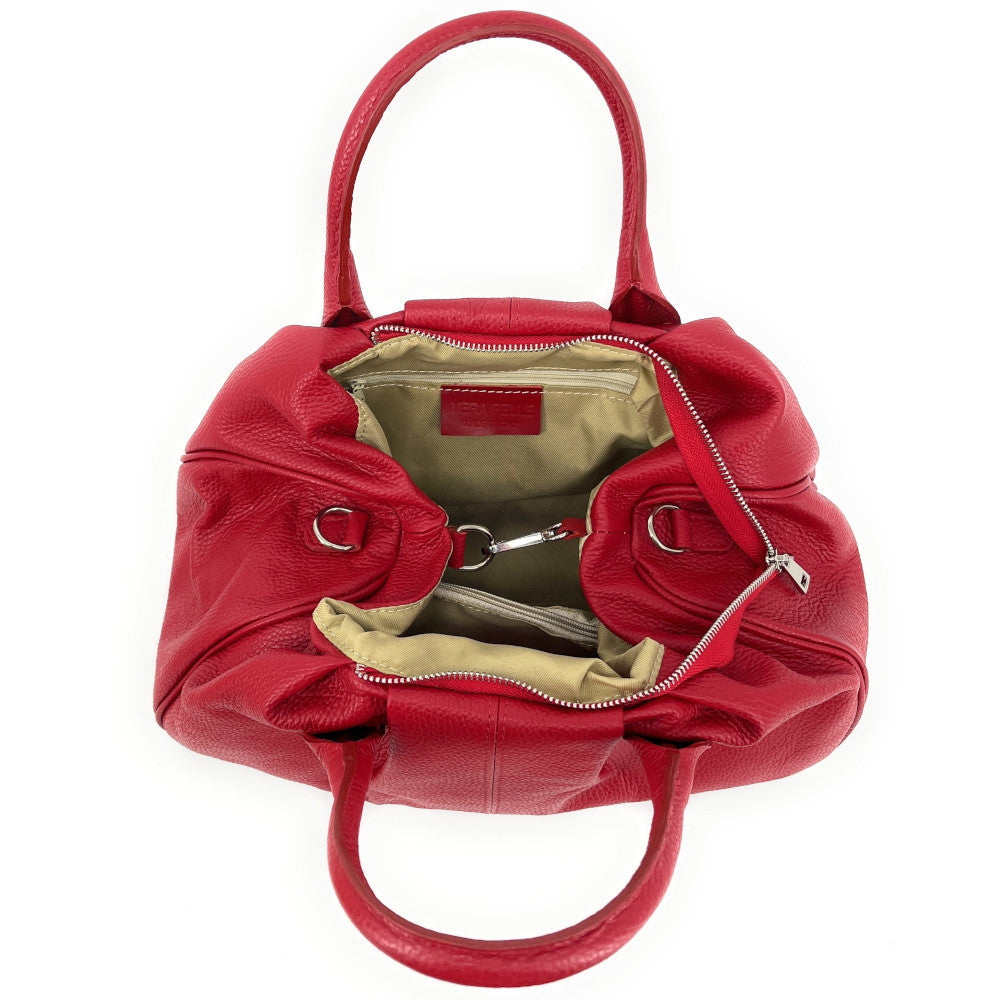 Grand sac bowling en cuir grainé ORION Rouge garance