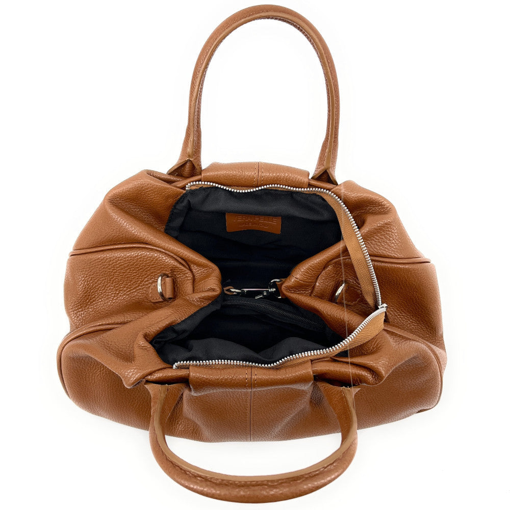Grand sac bowling en cuir grainé ORION Camel foncé