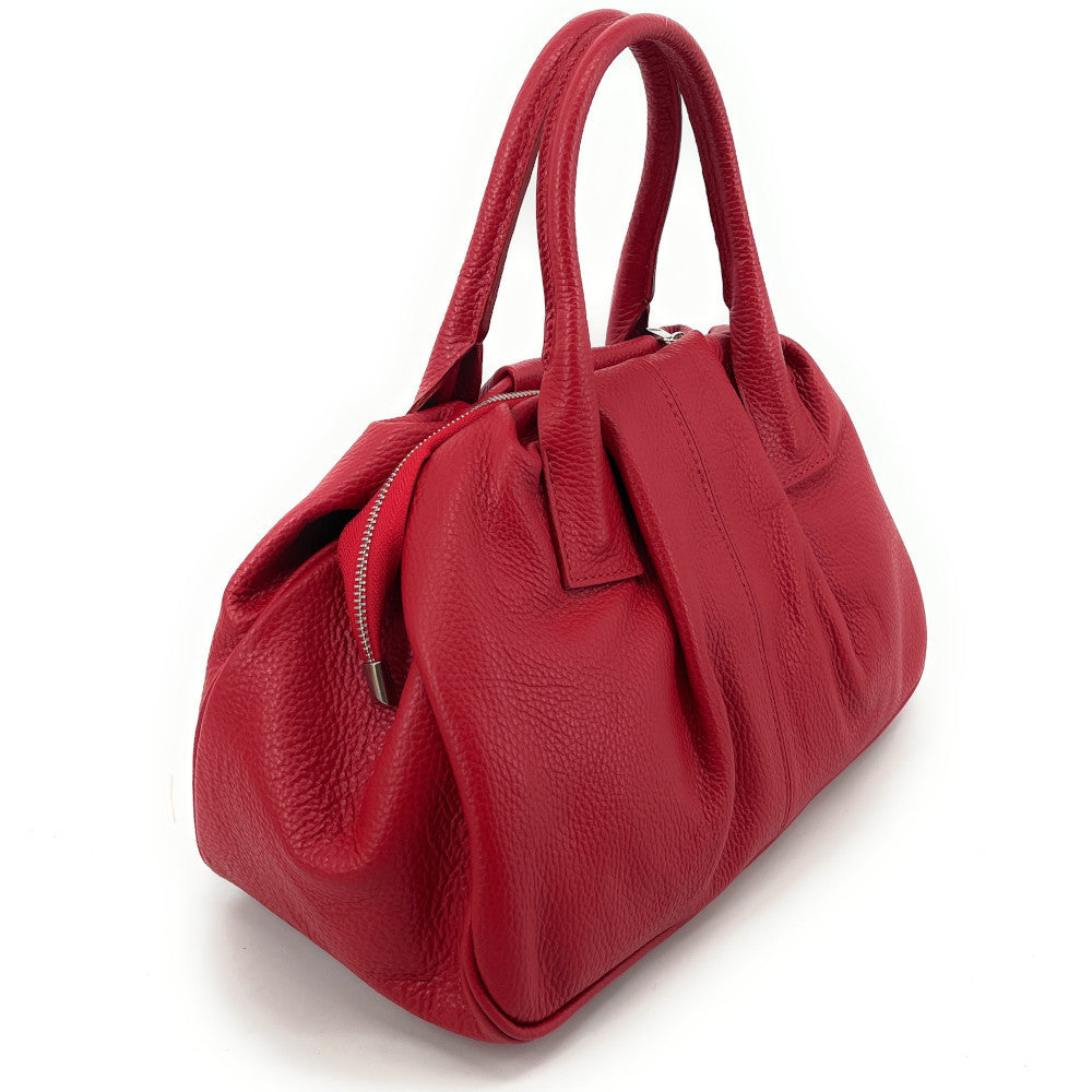 Grand sac bowling en cuir grainé ORION Rouge garance