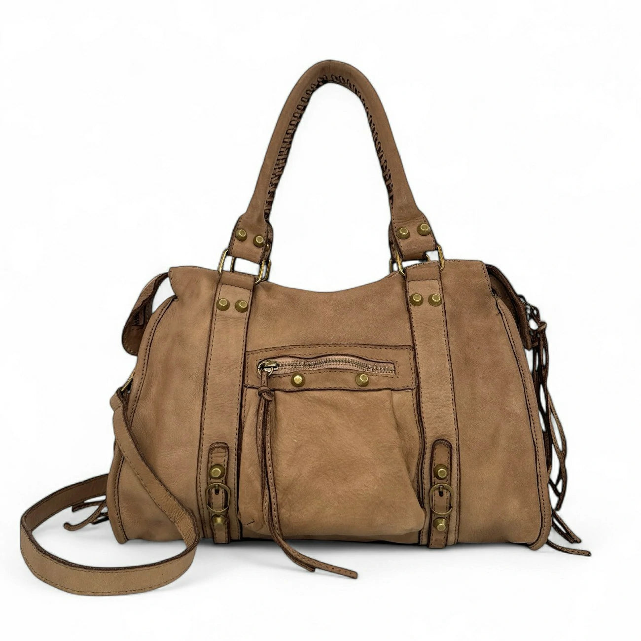 Sac à main porté épaule en cuir vintage STORM ROCK Sandstone