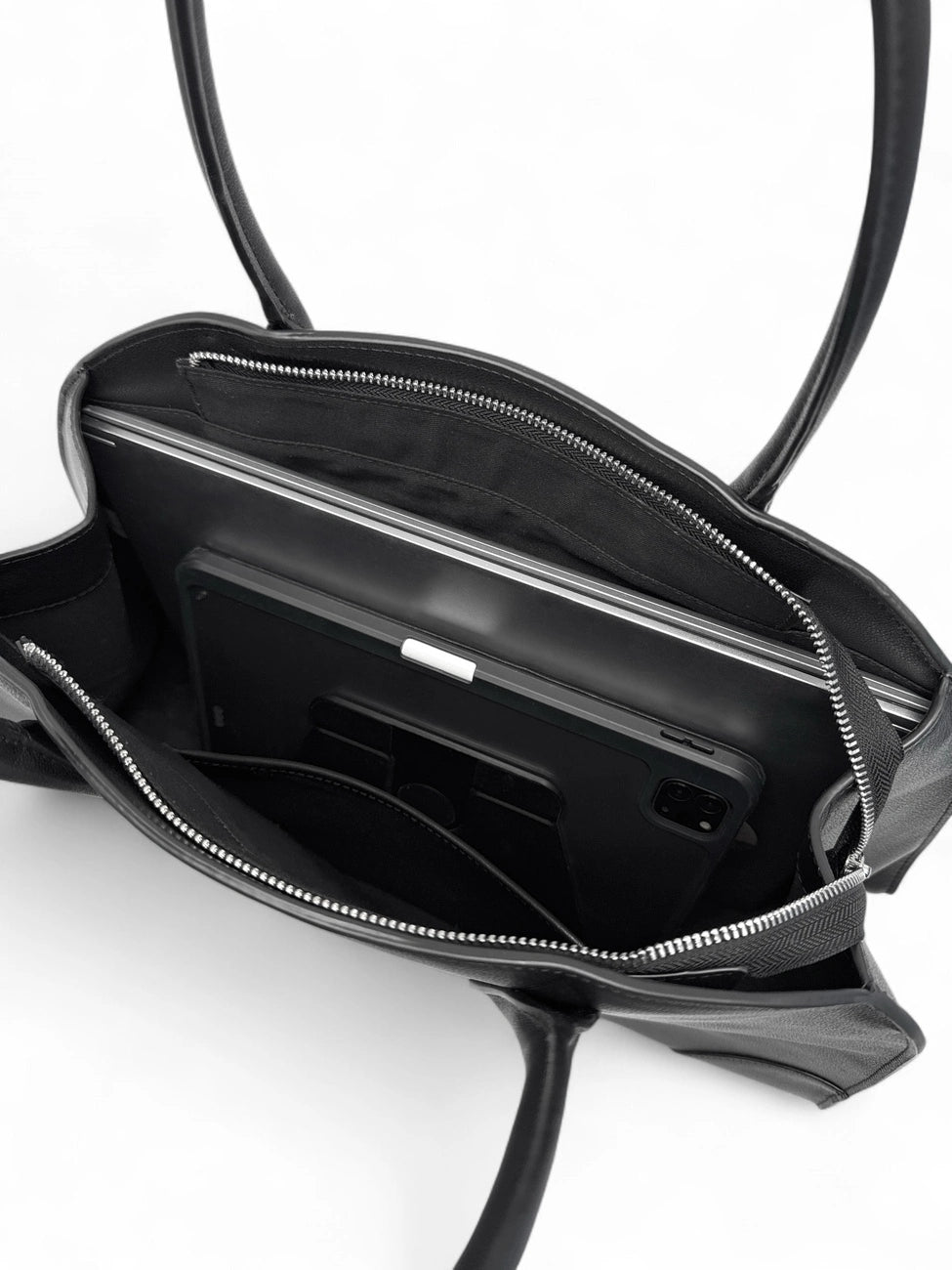 Bolso shopper de piel lisa CONSTANCE negro