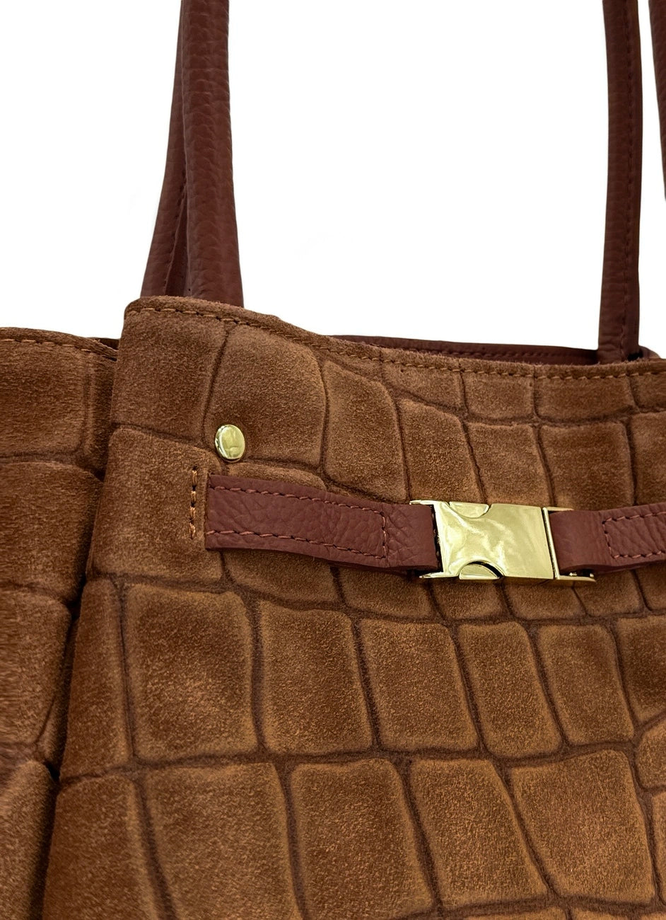Borsa shopper in pelle martellata e scamosciata OFF CAMPUS Marrone cannella