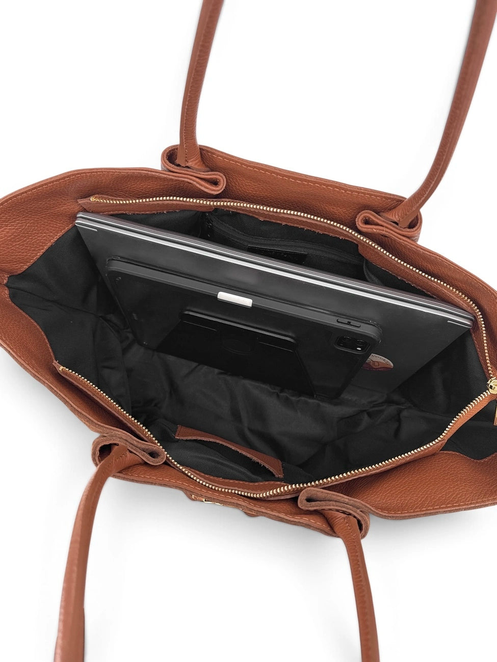 Borsa shopper in pelle martellata e scamosciata OFF CAMPUS Marrone cannella