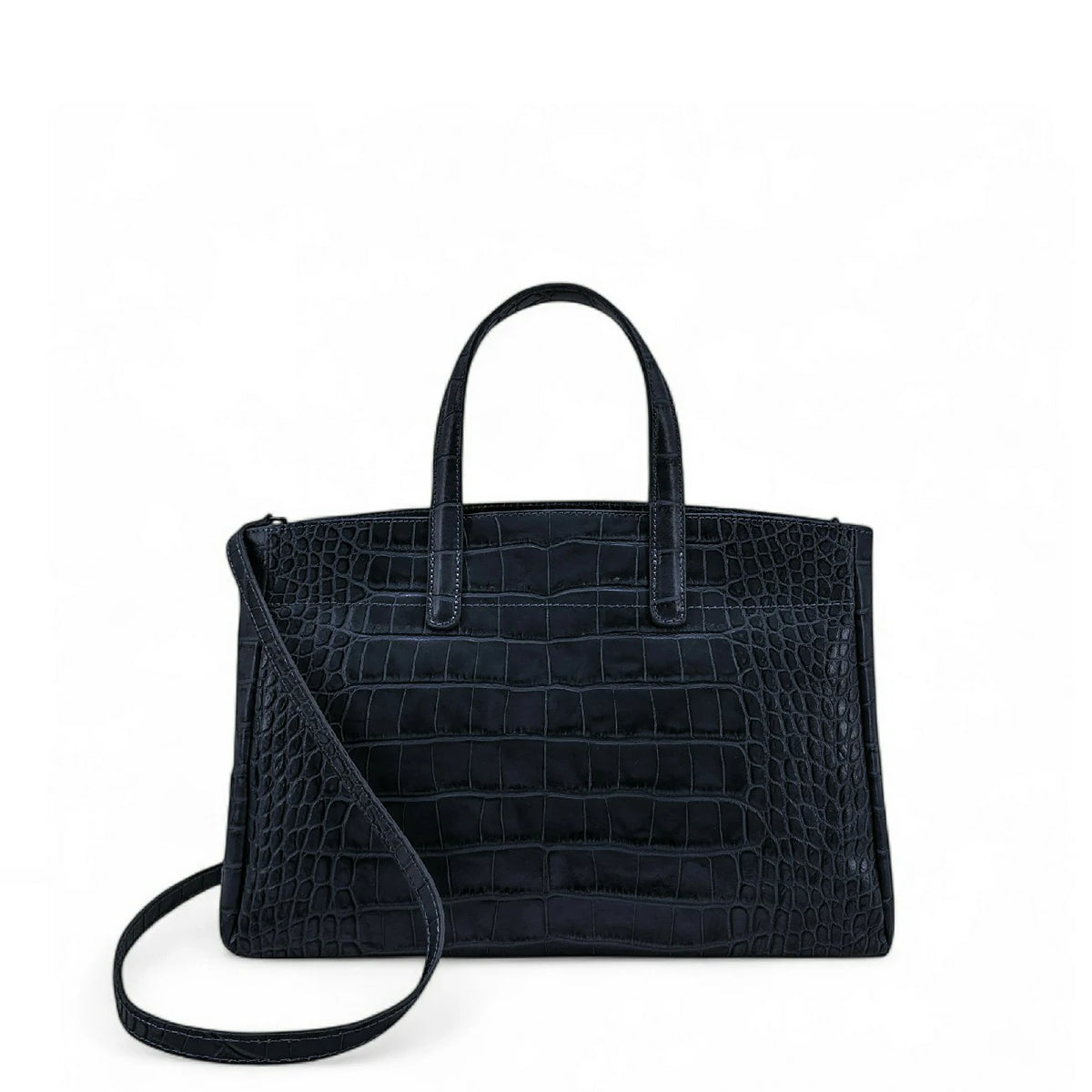 Borsa shopper in pelle verniciata effetto coccodrillo BE LADY Blu navy