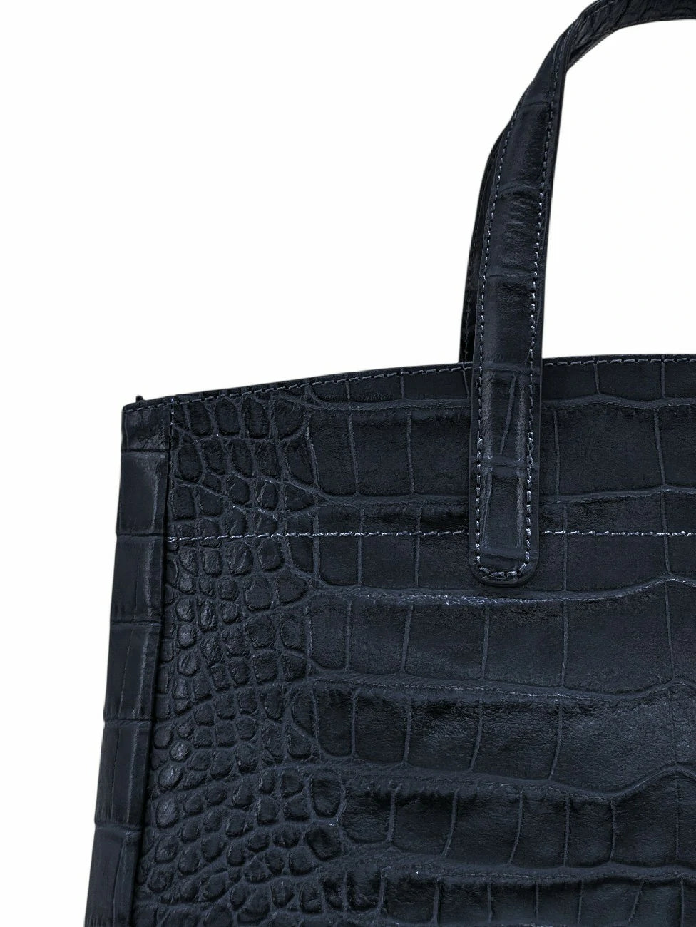 Borsa shopper in pelle verniciata effetto coccodrillo BE LADY Blu navy