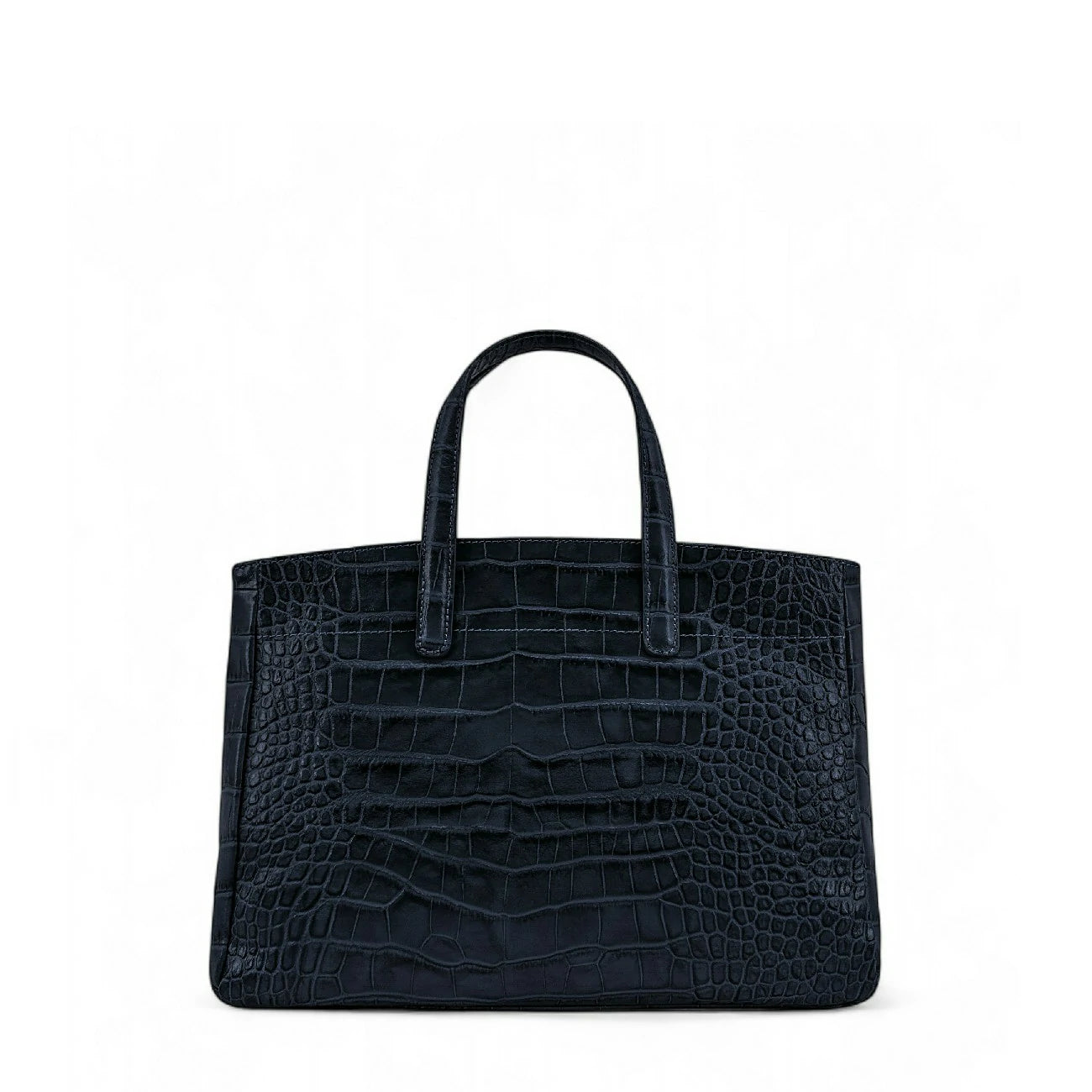 Sac cabas en cuir verni façon croco BE LADY Bleu marine