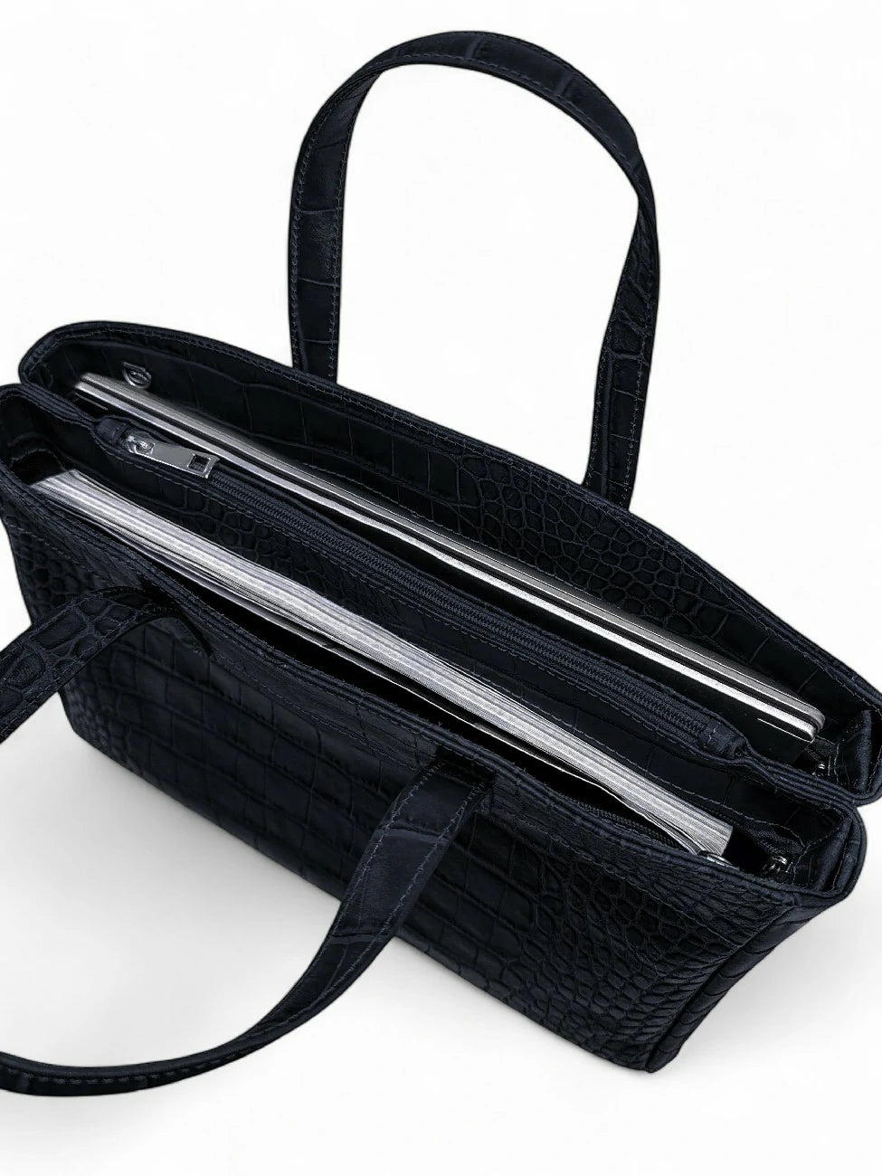 Borsa shopper in pelle verniciata effetto coccodrillo BE LADY Blu navy