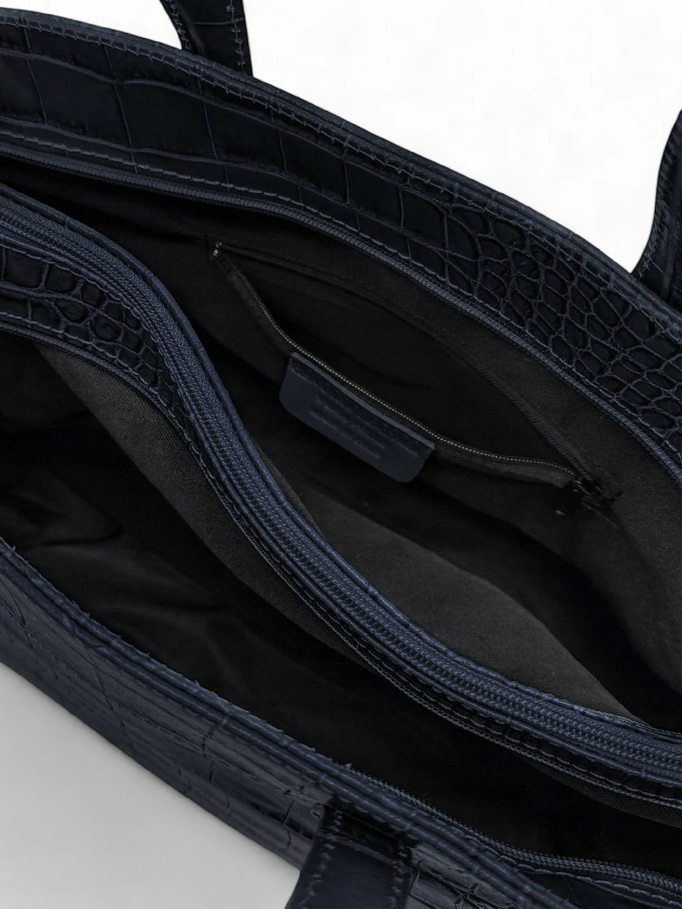 Borsa shopper in pelle verniciata effetto coccodrillo BE LADY Blu navy