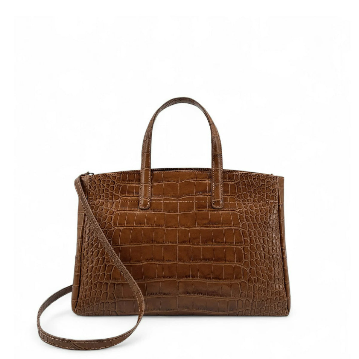 Bolso shopper de piel charol efecto cocodrilo BE LADY Camel oscuro