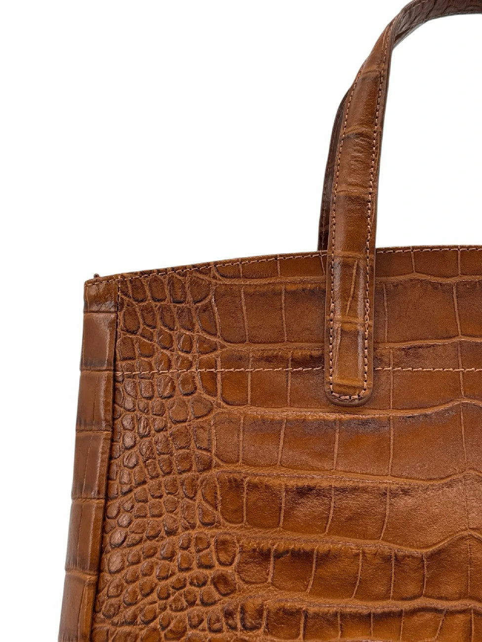 Bolso shopper de piel charol efecto cocodrilo BE LADY Camel oscuro