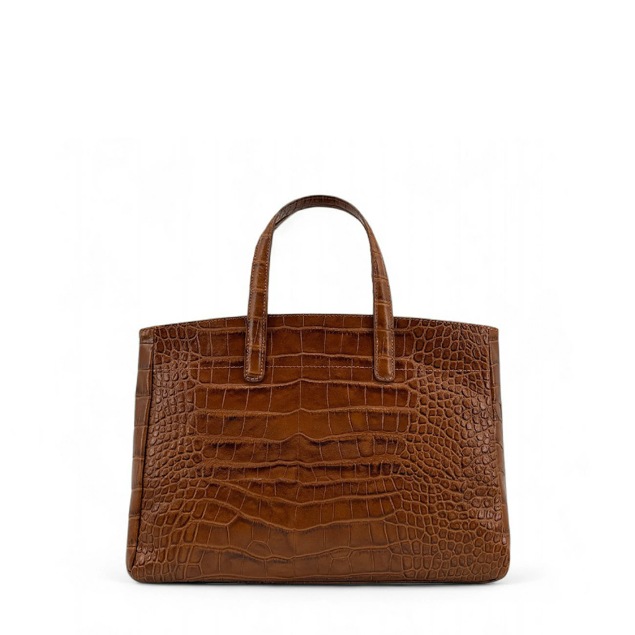 Sac cabas en cuir verni façon croco BE LADY Camel foncé