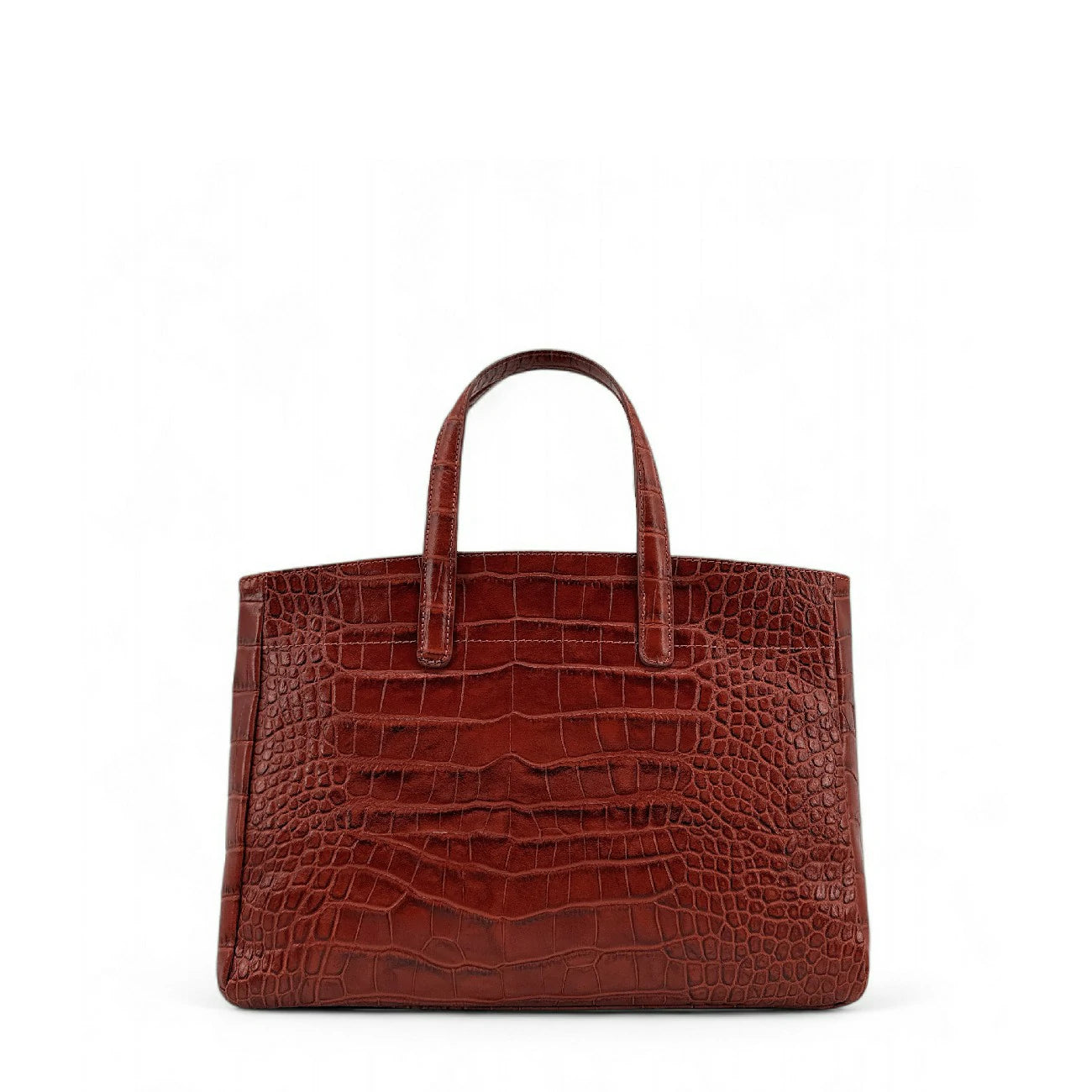 Sac cabas en cuir verni façon croco BE LADY Cognac foncé
