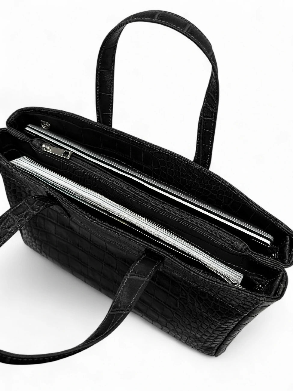 Bolso shopper de piel charol efecto cocodrilo BE LADY Negro