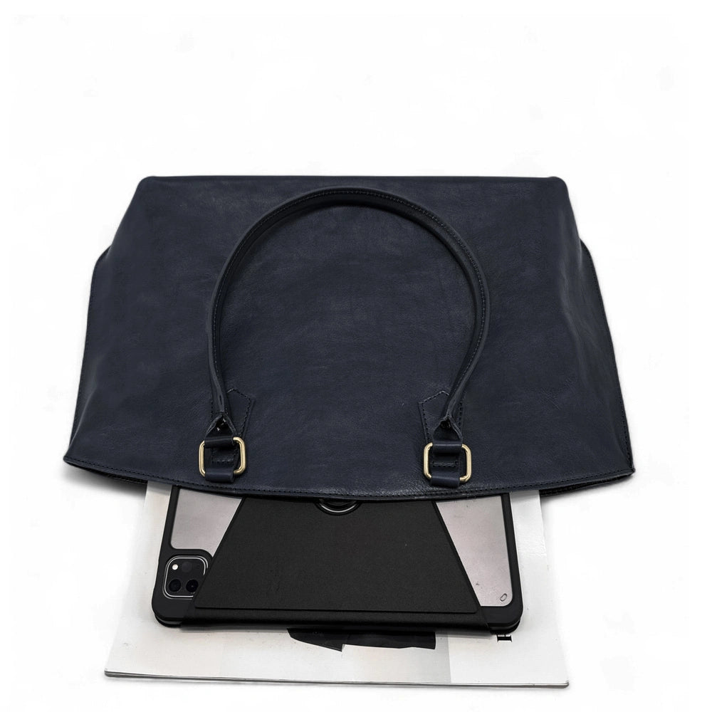 Großer Shopper aus Glattleder GREENWICH Marineblau