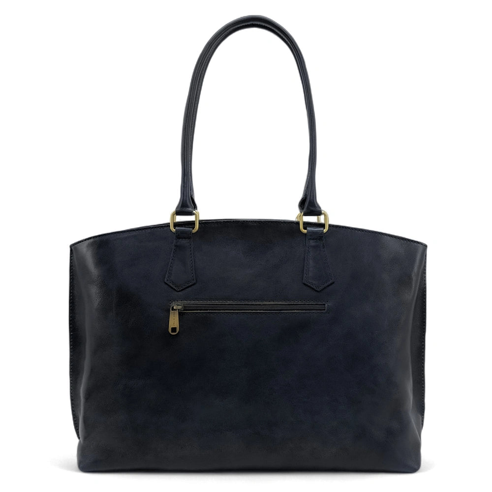 Großer Shopper aus Glattleder GREENWICH Marineblau