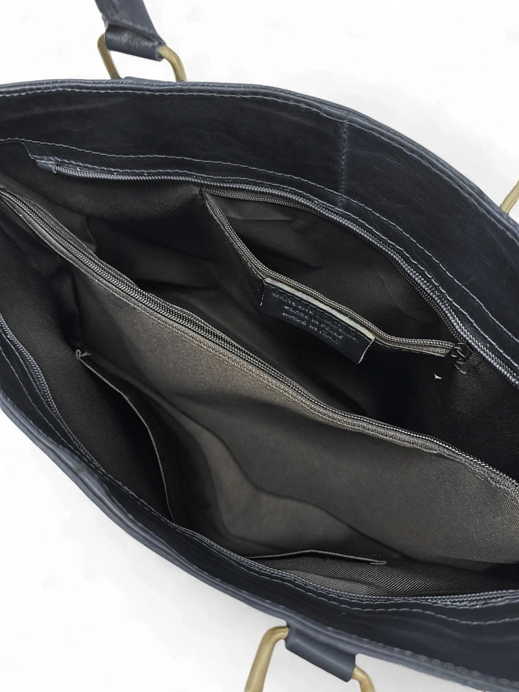 Großer Shopper aus Glattleder GREENWICH Marineblau