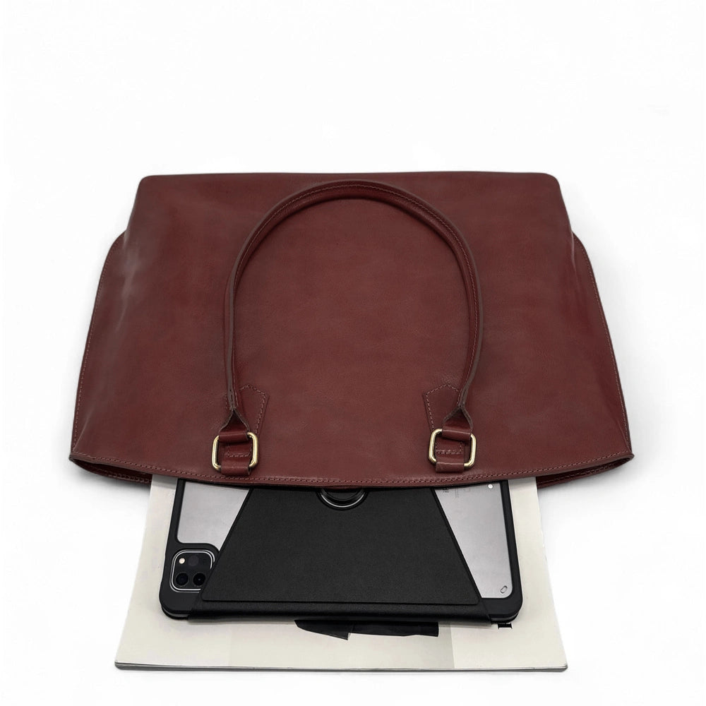 Bolso shopper grande de piel lisa GREENWICH Castaño