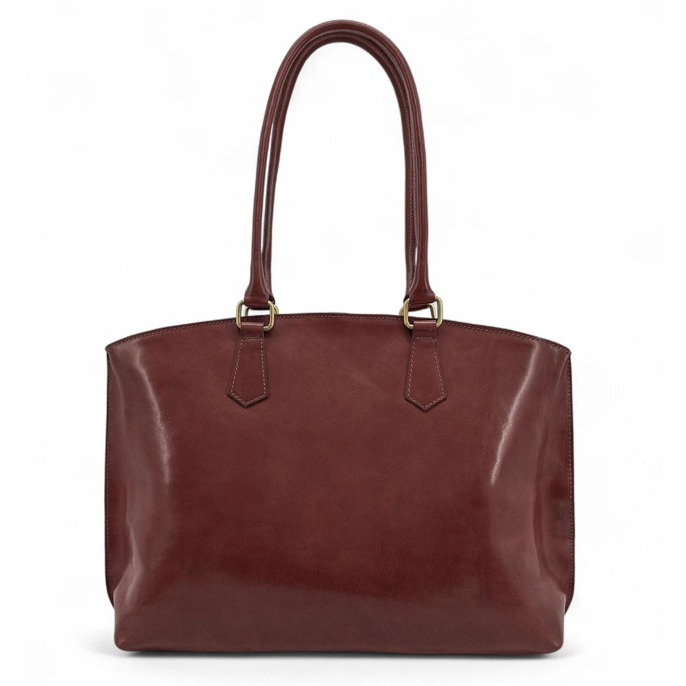 Grand sac cabas en cuir lisse GREENWICH Châtaigne