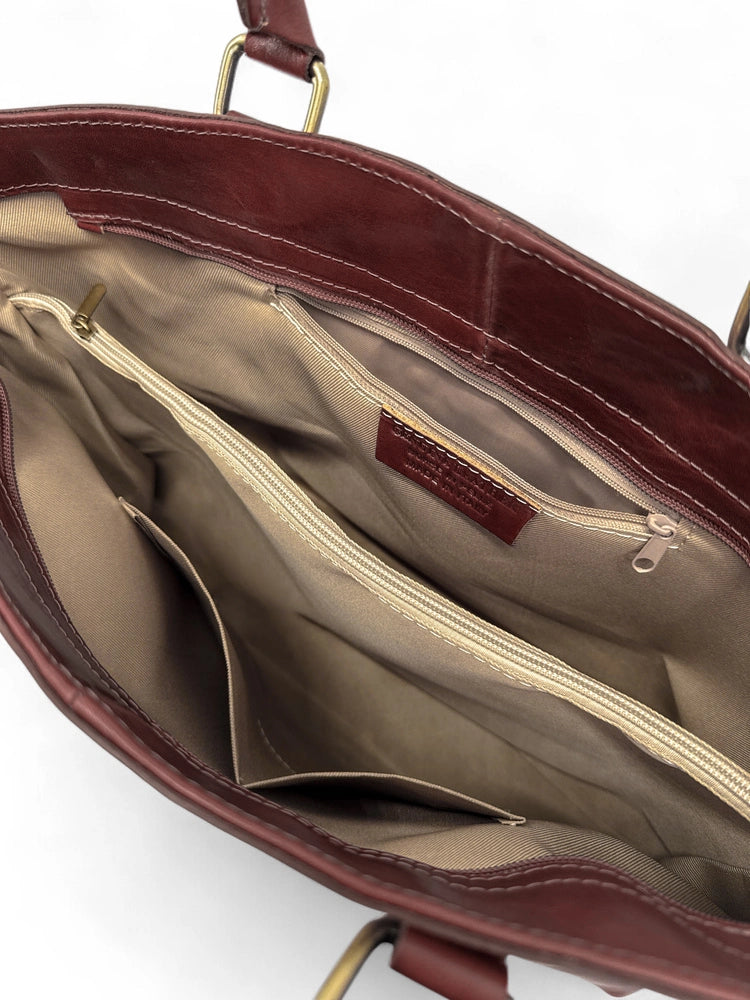 Bolso shopper grande de piel lisa GREENWICH Castaño