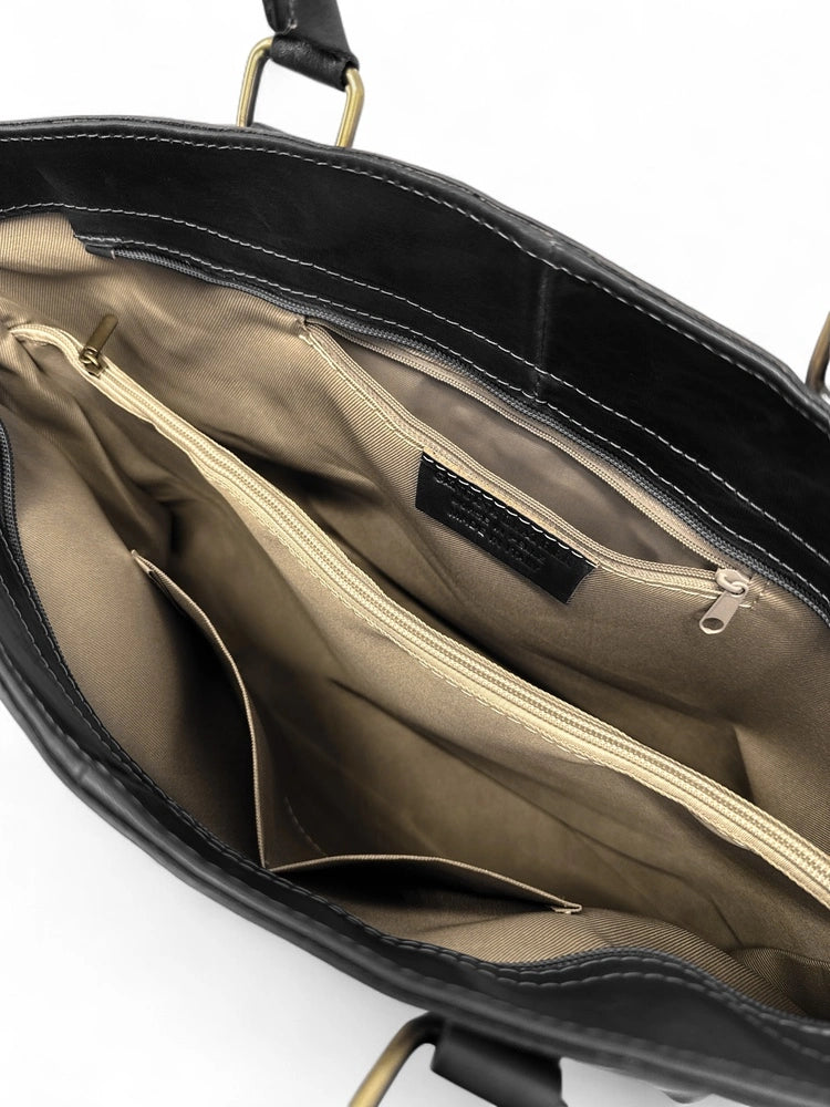 Grande borsa shopping in pelle liscia GREENWICH Nero