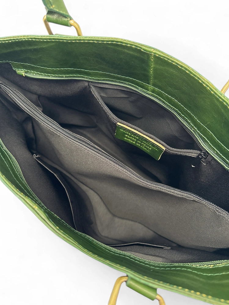 Große Shopper-Tasche aus Glattleder GREENWICH Waldgrün