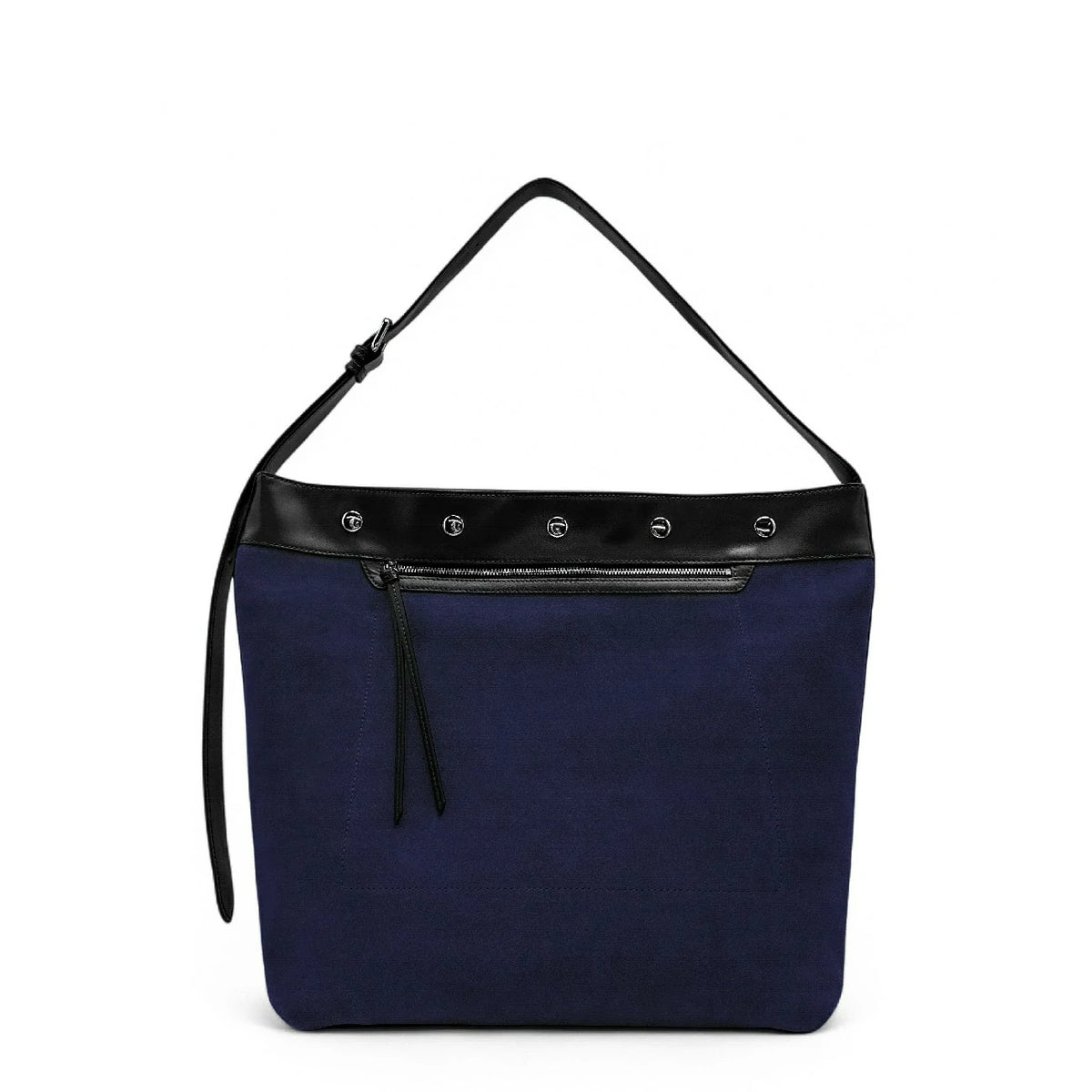Bolso tote grande de ante y piel lisa EMMA Azul marino
