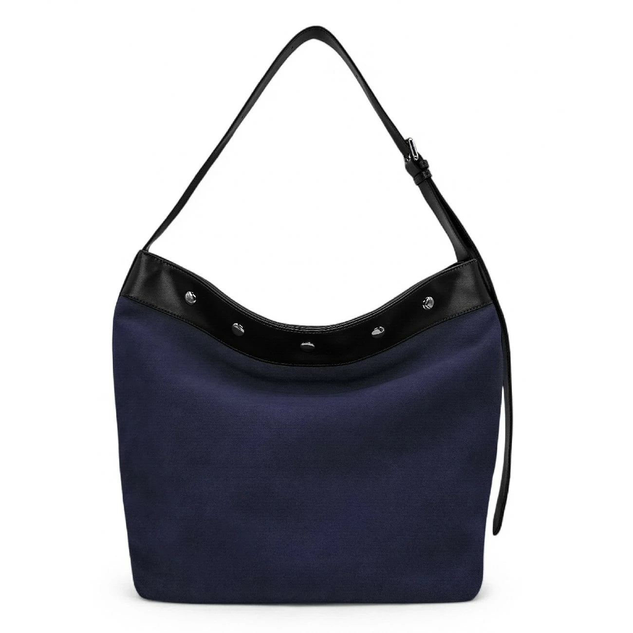 Grand sac cabas en daim et cuir lisse EMMA Bleu marine
