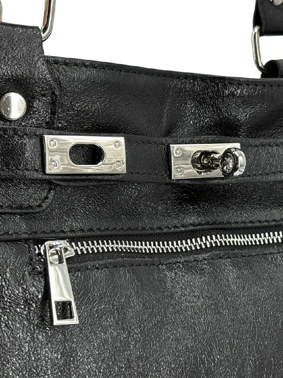 Sac cabas en cuir irisé JANET SILVER Noir