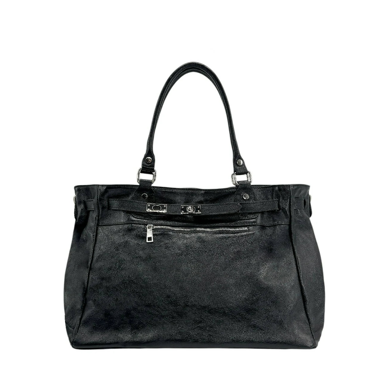 Sac cabas en cuir irisé JANET SILVER Noir