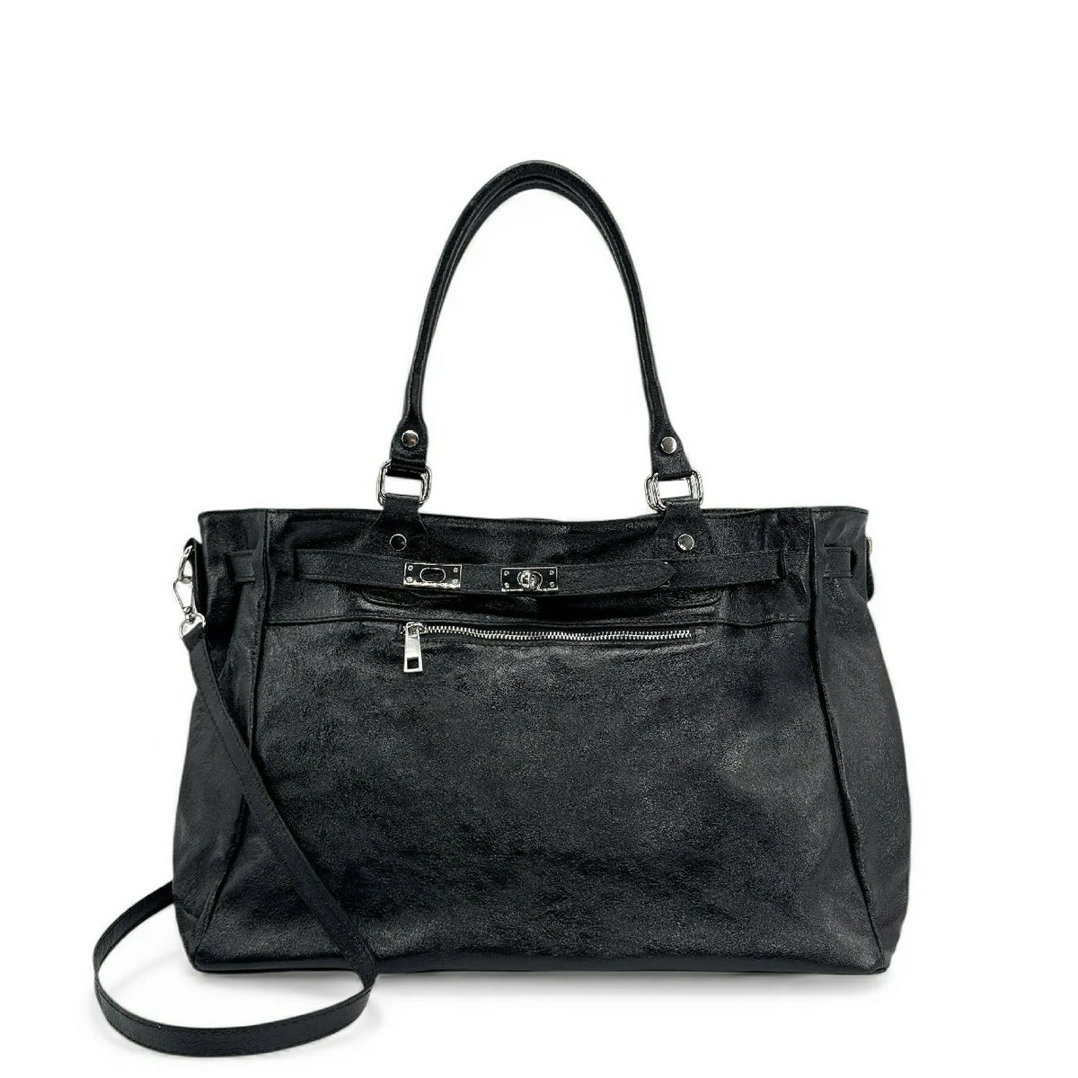 Bolso shopper en piel tornasolada JANET SILVER Negro