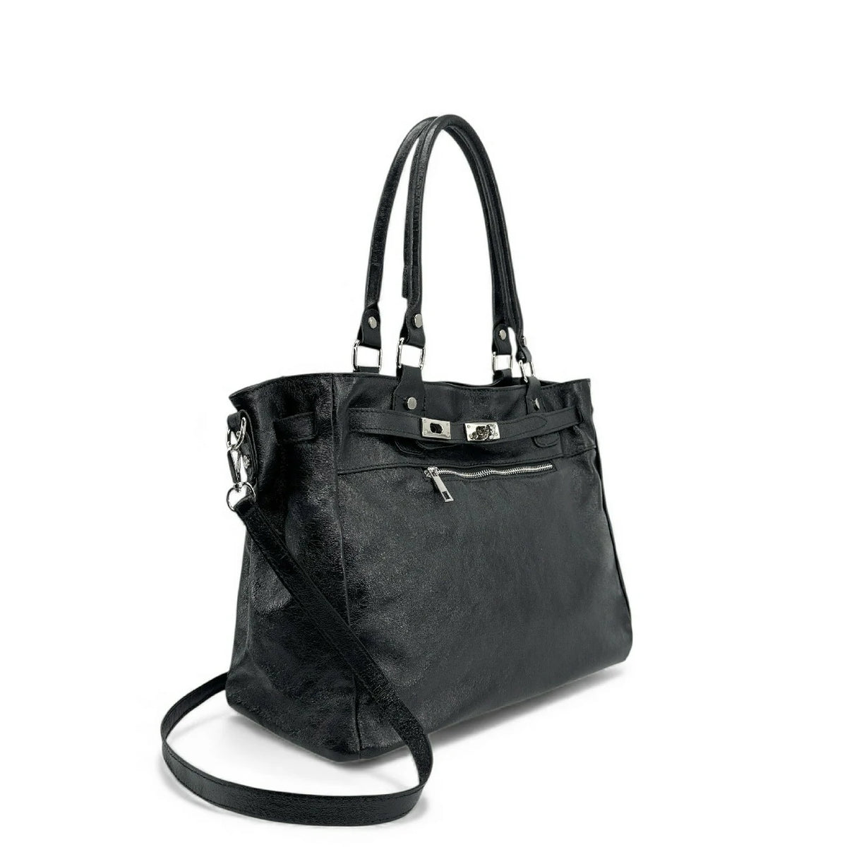 Bolso shopper en piel tornasolada JANET SILVER Negro