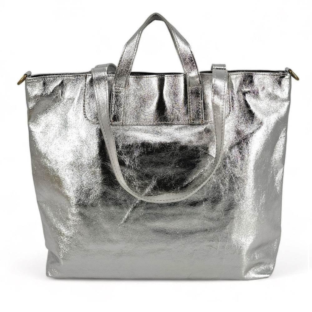 Grand sac cabas en cuir irisé ANDROMEDE Argent moyen