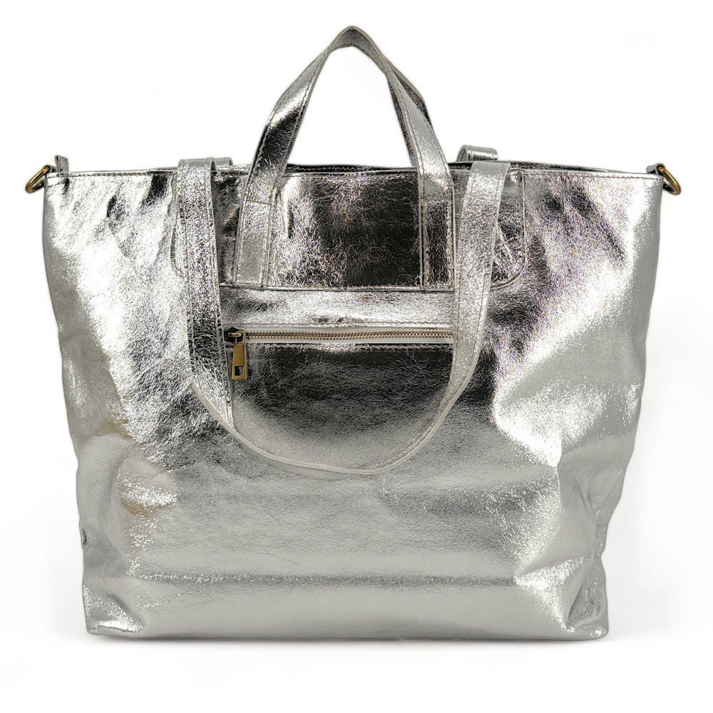 Grand sac cabas en cuir irisé ANDROMEDE Argent moyen
