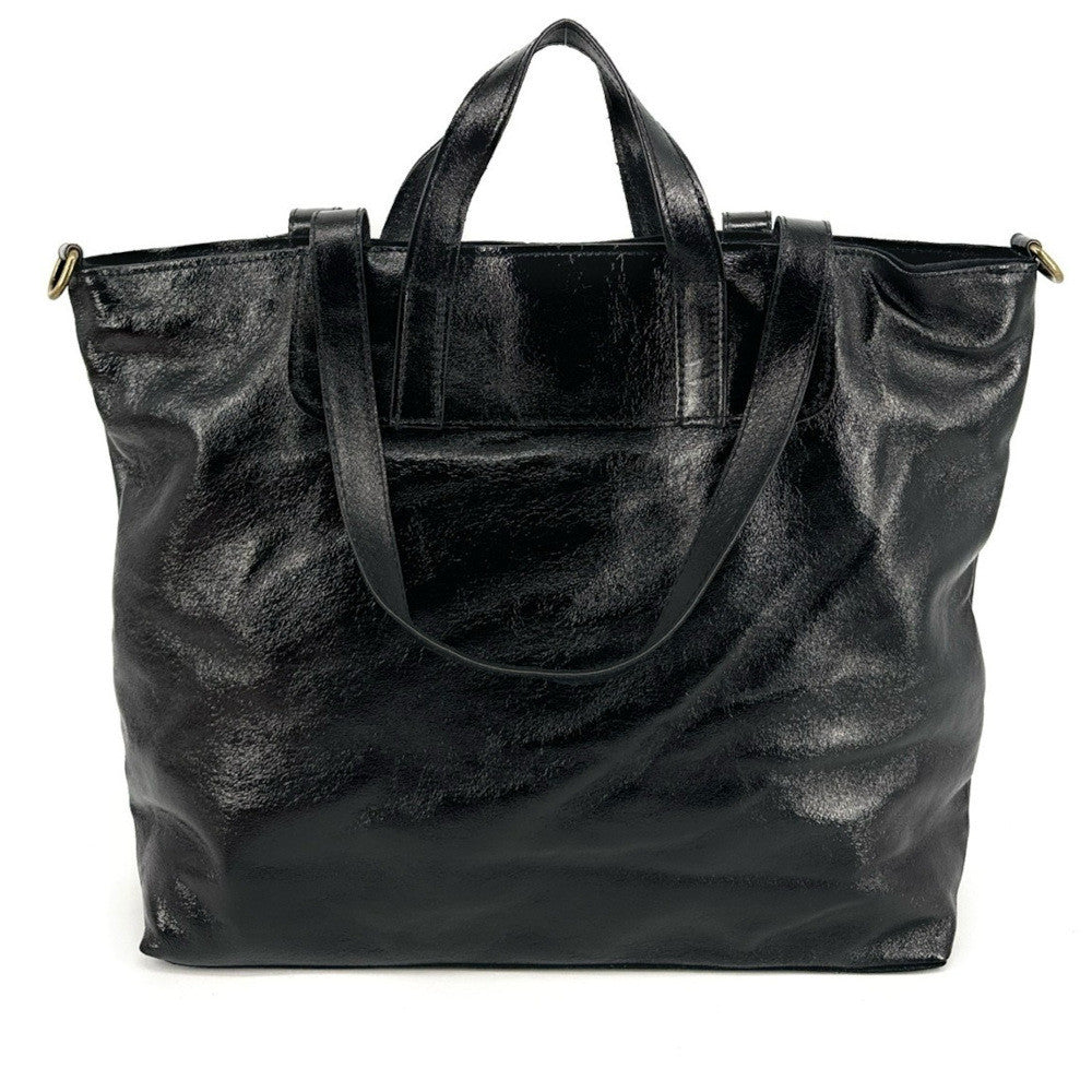 Grand sac cabas en cuir irisé ANDROMEDE Noir irisé