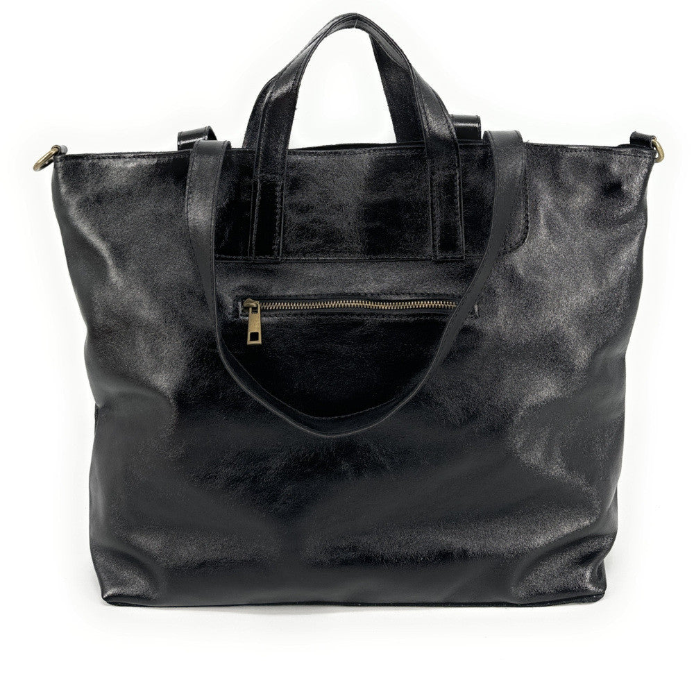 Grand sac cabas en cuir irisé ANDROMEDE Noir irisé