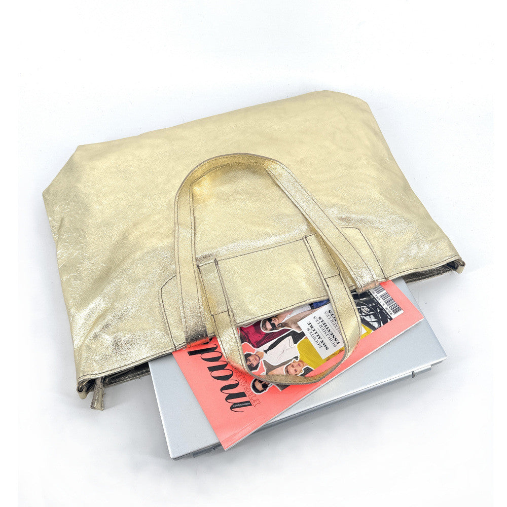 Grand sac cabas en cuir irisé ANDROMEDE Or