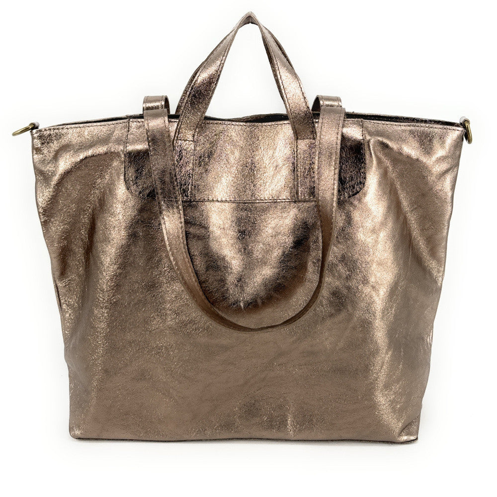 Grand sac cabas en cuir irisé ANDROMEDE Champagne irisé