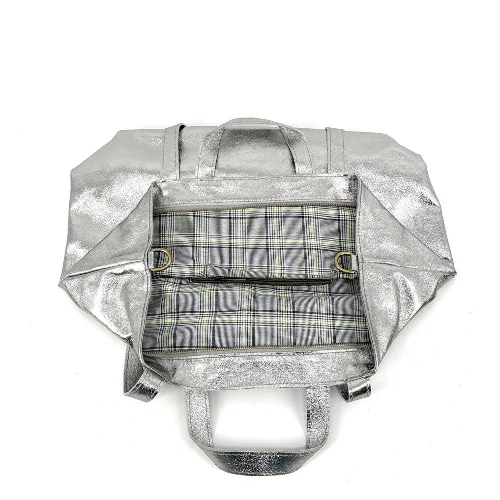 Grand sac cabas en cuir irisé ANDROMEDE Argent moyen