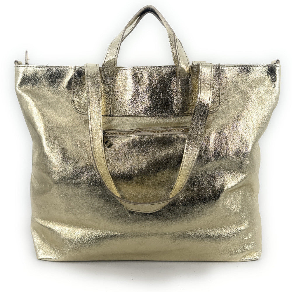 Grand sac cabas en cuir irisé ANDROMEDE Or
