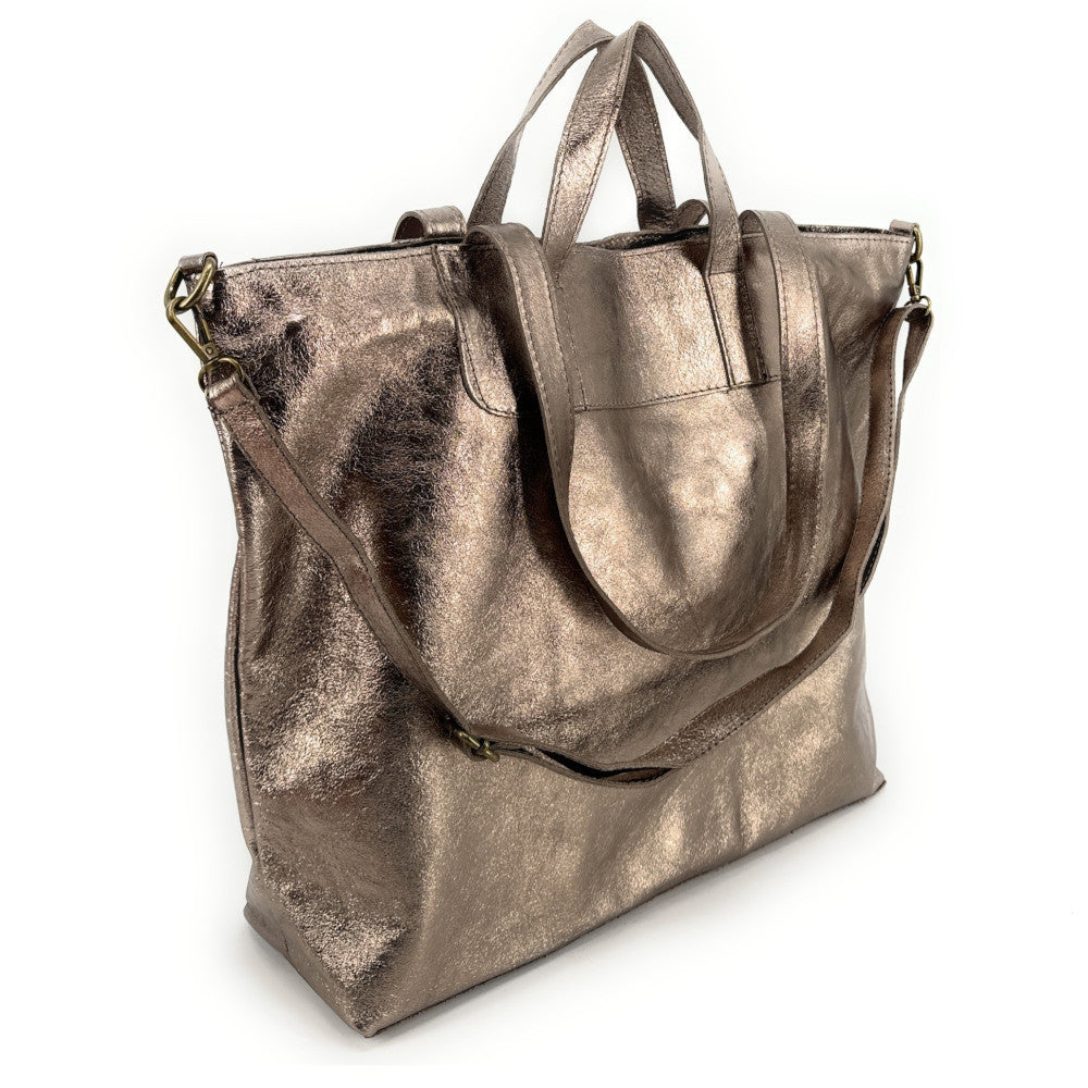 Grand sac cabas en cuir irisé ANDROMEDE Champagne irisé
