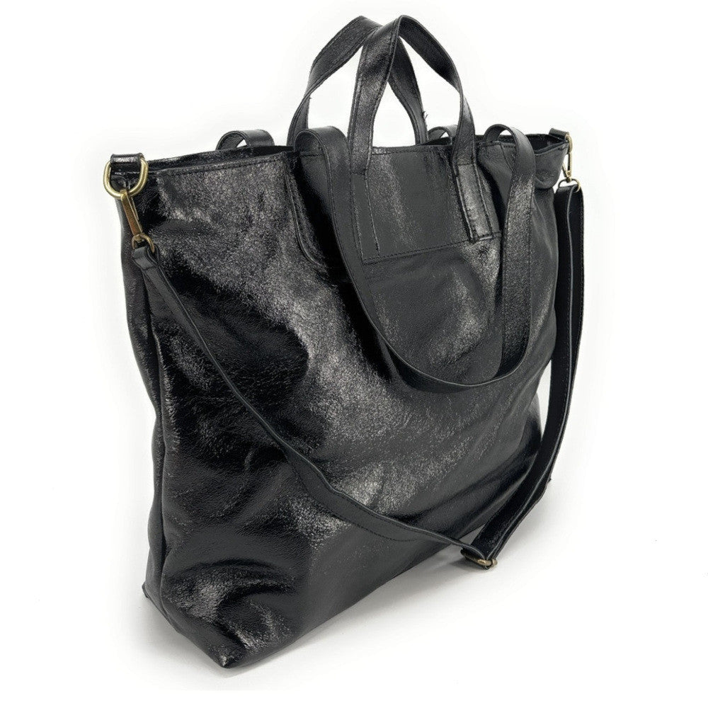 Grand sac cabas en cuir irisé ANDROMEDE Noir irisé