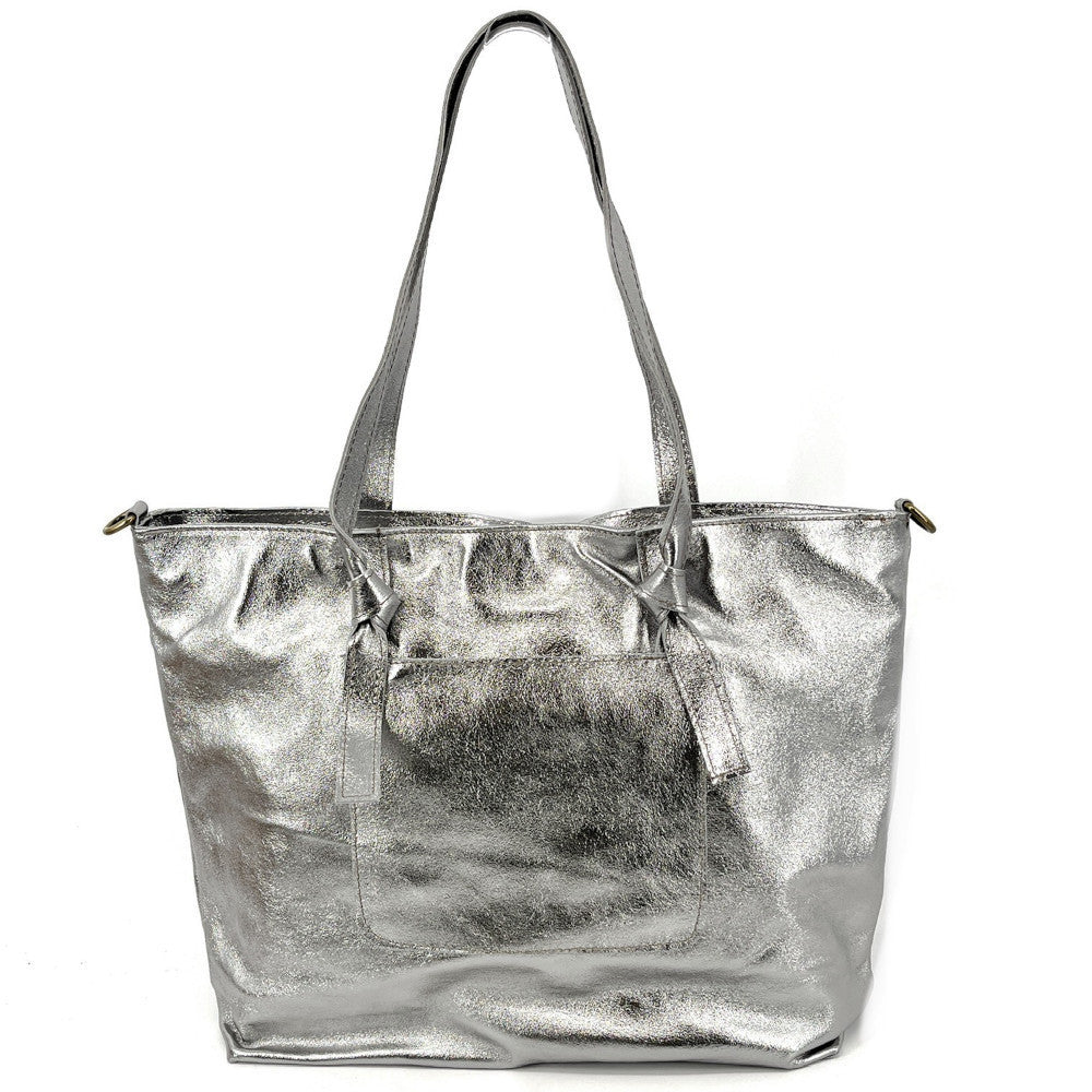 Grand sac cabas en cuir irisé CASSIOPEE Argent moyen