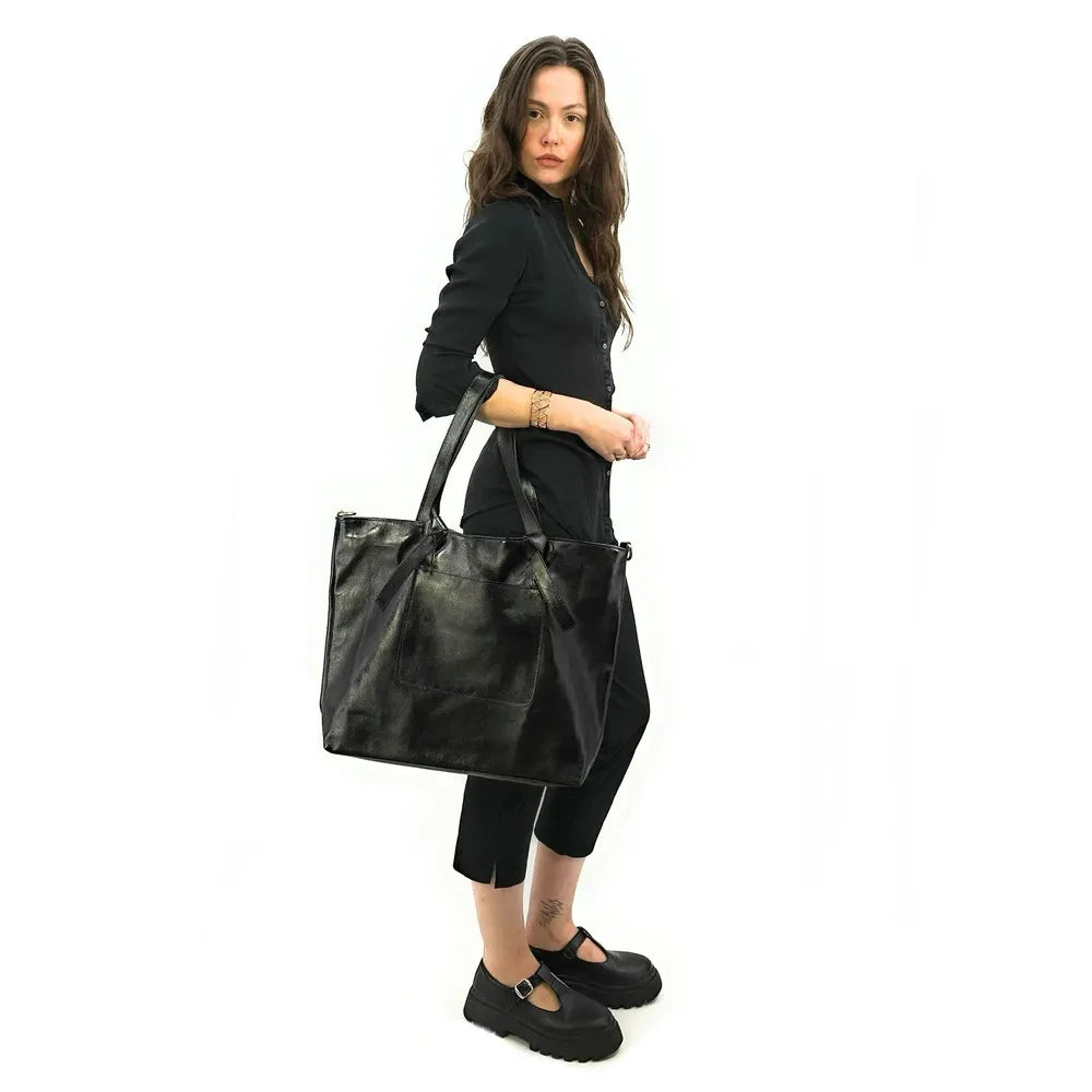Grand sac cabas en cuir irisé CASSIOPEE Noir irisé