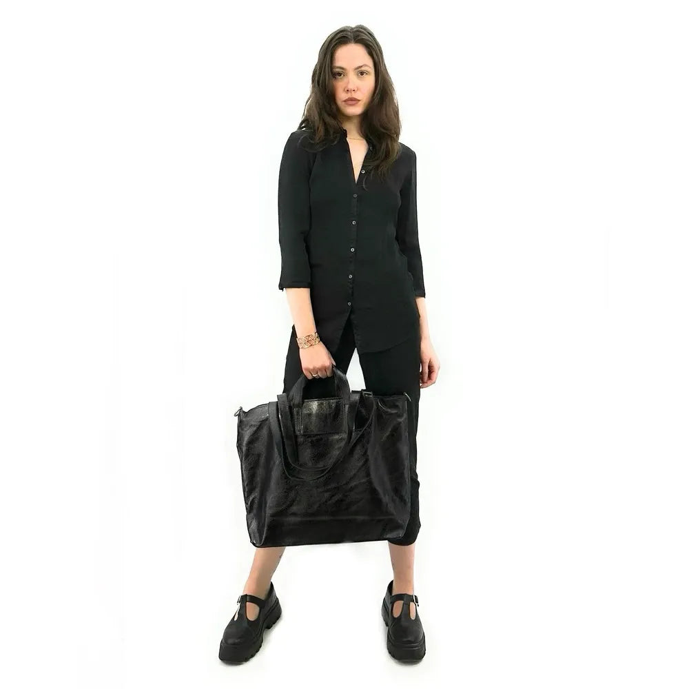 Grand sac cabas en cuir irisé CASSIOPEE Noir irisé