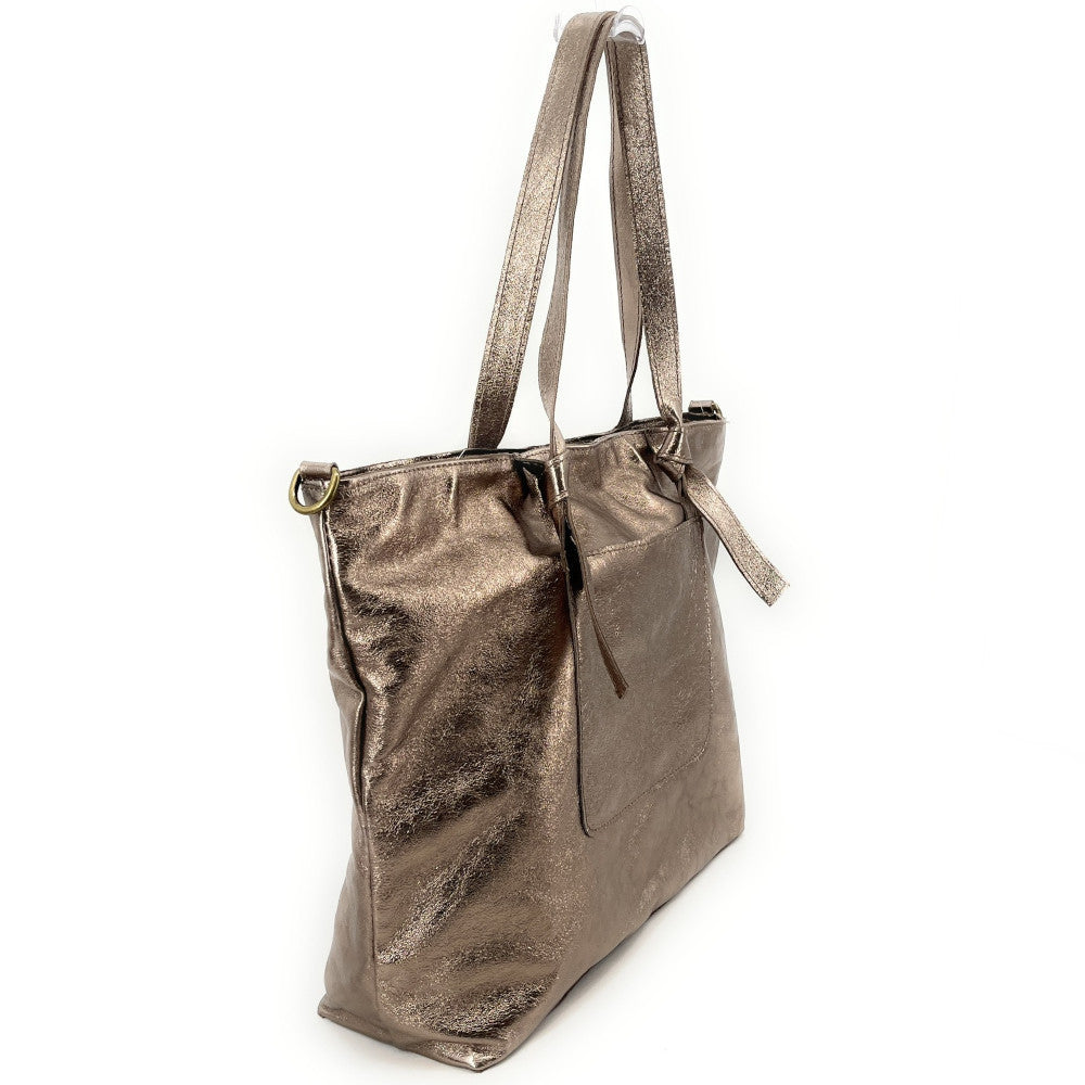 Grand sac cabas en cuir irisé CASSIOPEE Champagne irisé